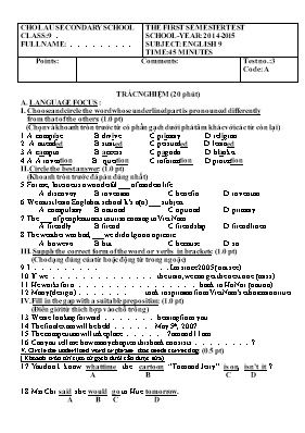 Đê thi hoc ky I môn Tiếng Anh Lớp 9 - Năm học 2015-2016 - Sở GD & ĐT Thanh Hóa
